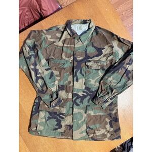 Vintage 80s Woodland BDU Jacket Medium Long Twill Combat USGI 50/50